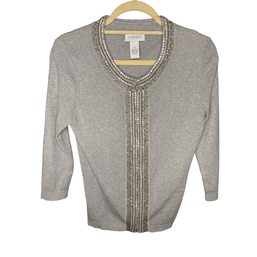 Carmen Marc Valvo Embellished Cardigan Women's Size M